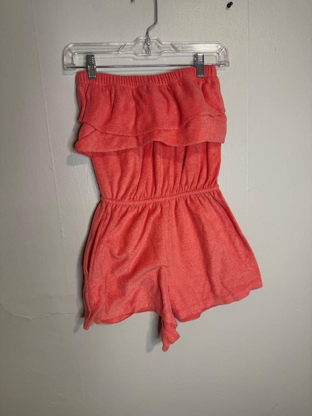 Strapless Coral Terry Romper Cover-Up